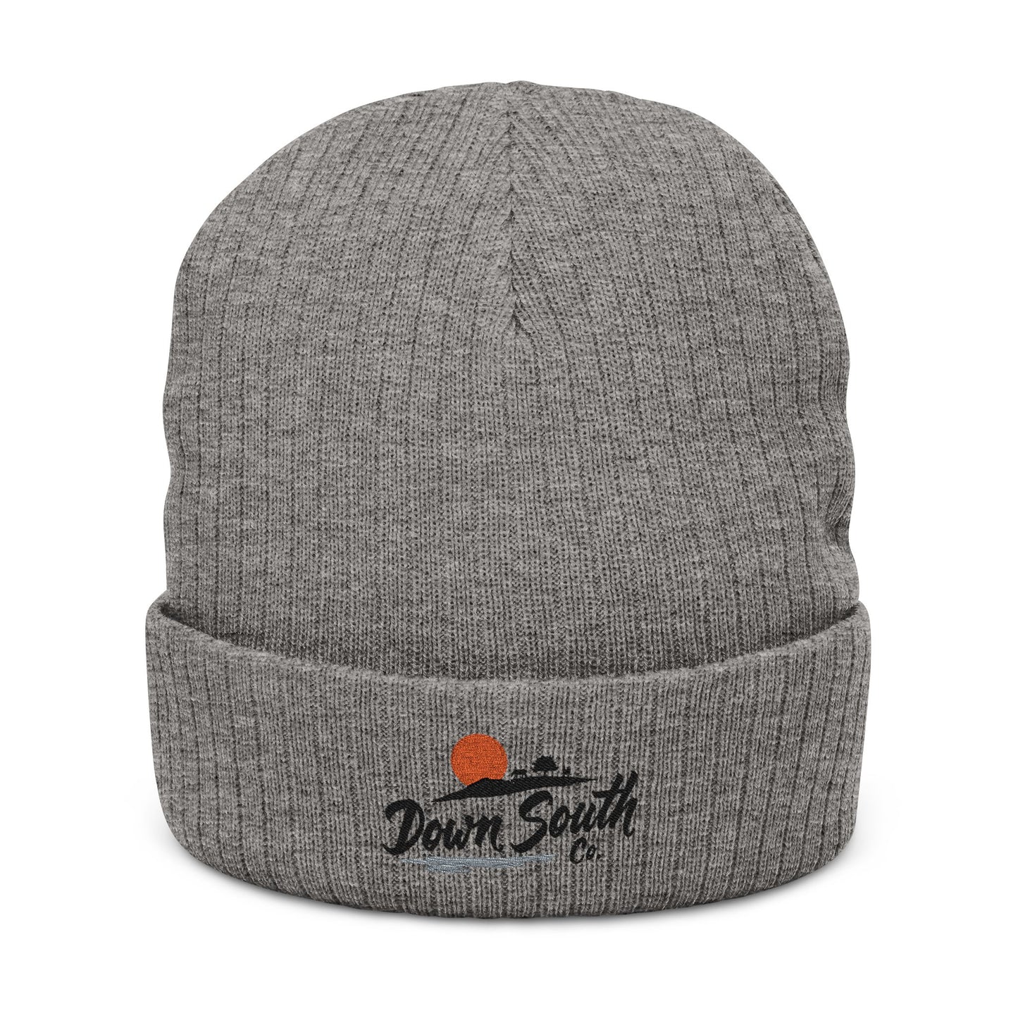 Down South Ribbed Knit Beanie — Embroidered Cuffed Winter Hat