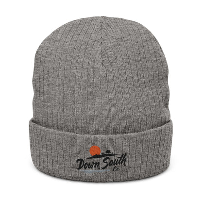 Down South Ribbed Knit Beanie — Embroidered Cuffed Winter Hat