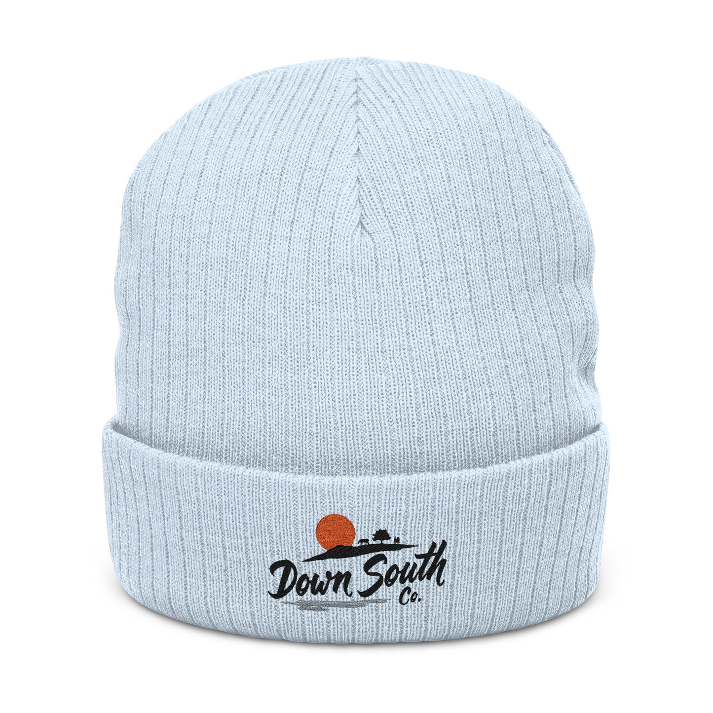 Down South Ribbed Knit Beanie — Embroidered Cuffed Winter Hat