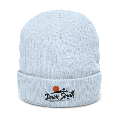 Down South Ribbed Knit Beanie — Embroidered Cuffed Winter Hat