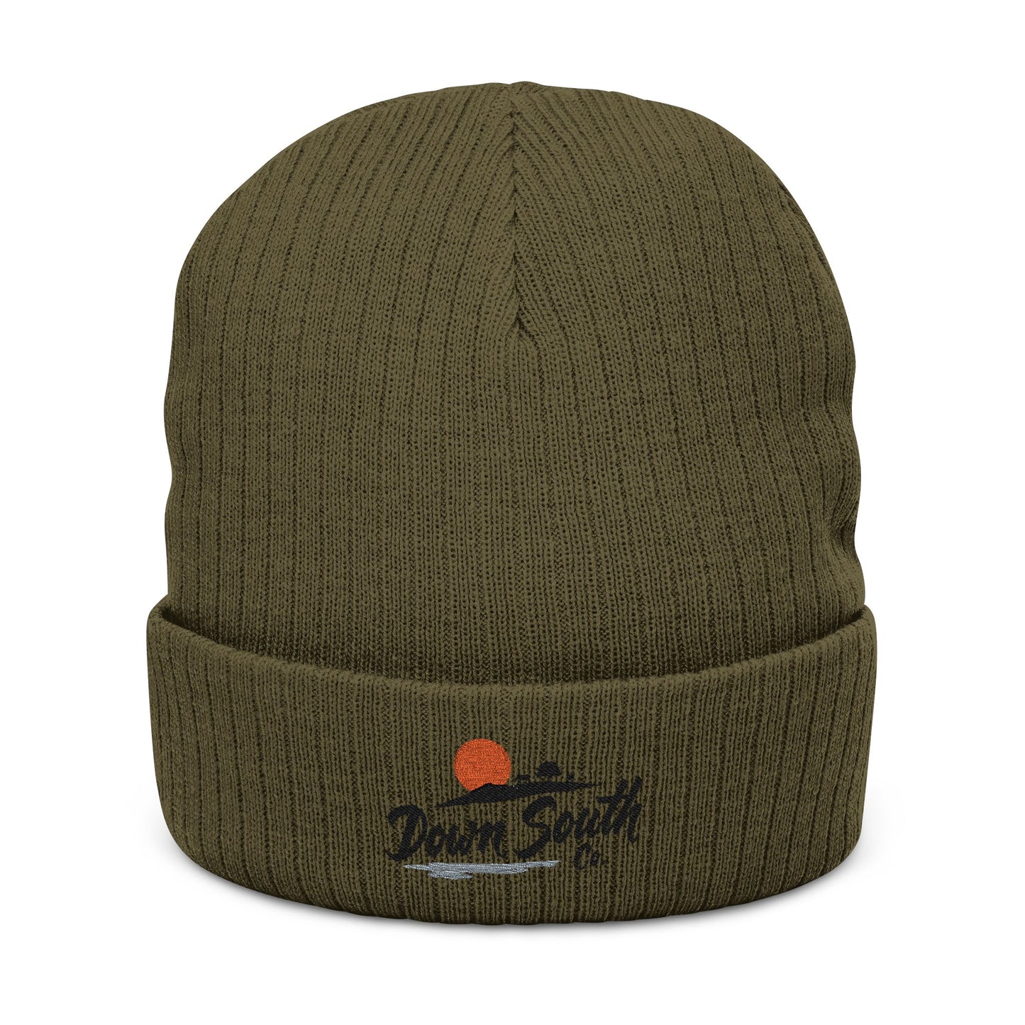 Down South Ribbed Knit Beanie — Embroidered Cuffed Winter Hat